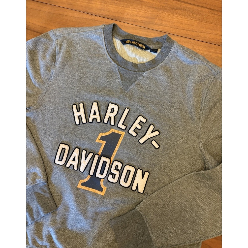 Harley-Davidson #1 Pullover Crew Neck Sweatshirt Mens L Gray Sweater Motorcycle